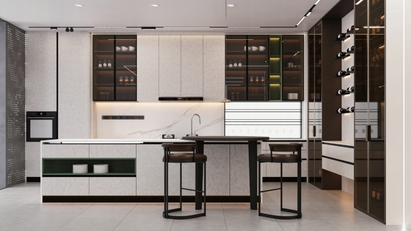 乔森极·轻时尚厨房高定 & 酒柜展示落地效果