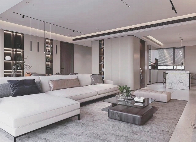 乔森极·轻时尚·客餐厅·外圆弧护墙板·实景落地展示